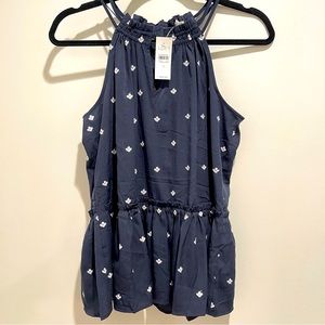 NWT Ann Taylor LOFT Sleeveless Blue Embroidered Top size small